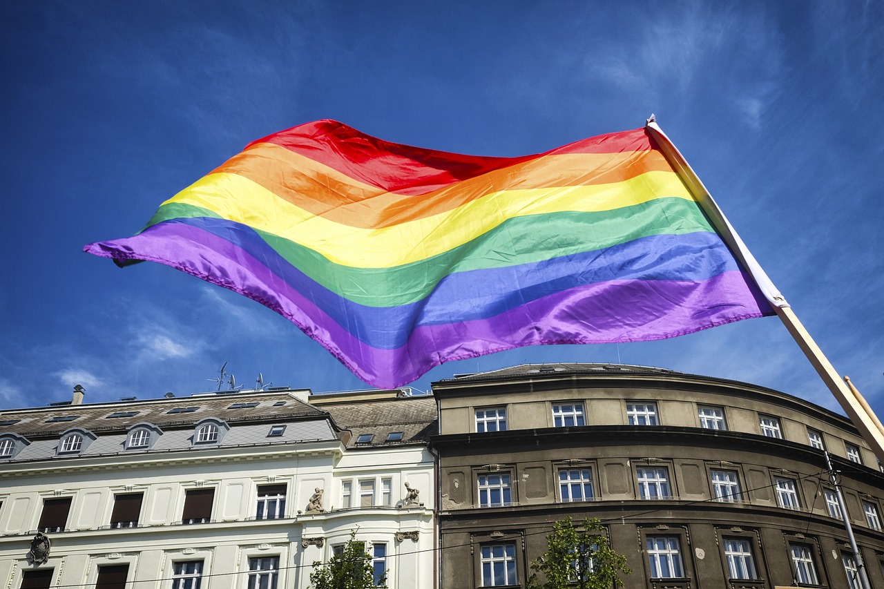 A pride flag waving proudly.